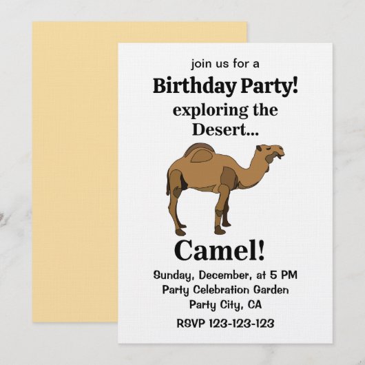 Camel Desert Animal Funny Birthday Party 招待状 (正面/裏面)