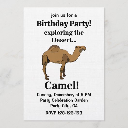 Camel Desert Animal Funny Birthday Party 招待状 (正面)