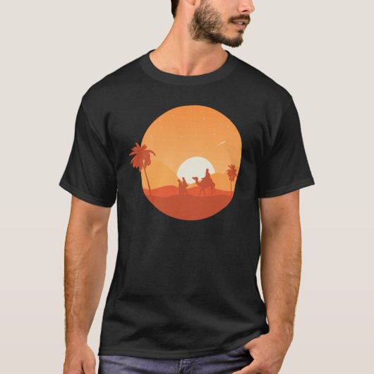 Camel Desert Sunset  Oasis Morocco Tシャツ (正面)