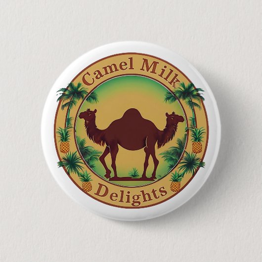 Camel Milk Delights-Tropical Camel Palm Pineapple 缶バッジ (正面)