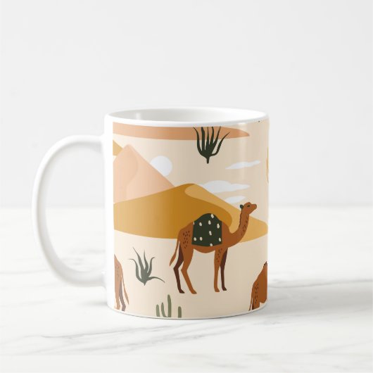 Camels Dunes Cacti：砂漠のシームレス コーヒーマグカップ (左)