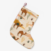 Camels Dunes Cacti:砂漠のシームレス スモールクリスマスストッキング (正面 (吊り時))
