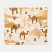 Camels Dunes Cacti:砂漠のシームレス フリースブランケット (正面(横))