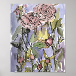 Cameo Roses Winter Garden Flowers Painting ポスター