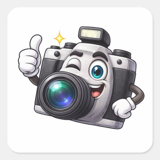 Camera Character Winking Thumps Up Sticker スクエアシール (正面)