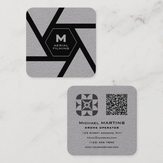 Camera lens gray drone スクエア名刺 (正面/裏面)