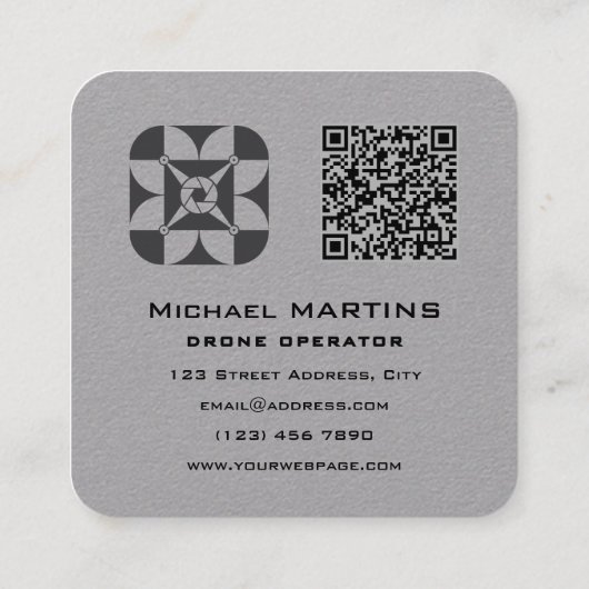 Camera lens gray drone スクエア名刺 (裏面)