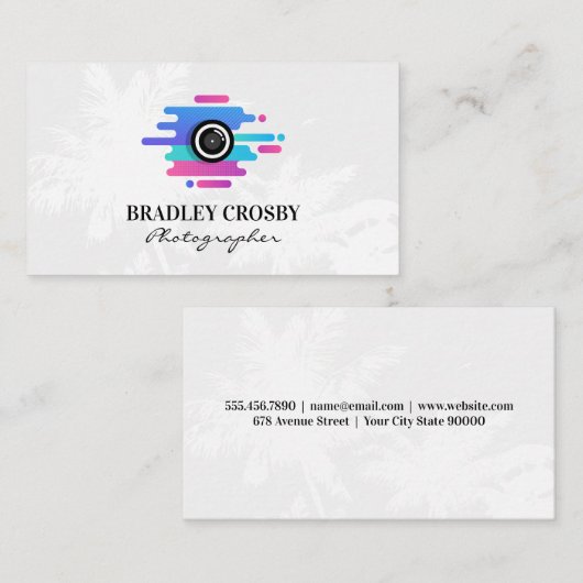Camera Modern Icon | Tropical Trees Background 名刺 (正面/裏面)