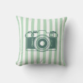 Camera on Sea Green Stripes, Accent Pillow,  クッション (正面)
