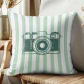 Camera on Sea Green Stripes, Accent Pillow,  クッション