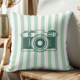Camera on Sea Green Stripes, Accent Pillow,  クッション