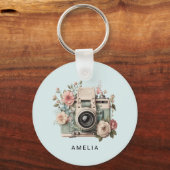 Camera with Flowers Retro Pastel キーホルダー (裏面)
