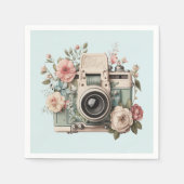 Camera with Flowers Retro Pastel スタンダードカクテルナプキン (正面)
