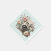 Camera with Flowers Retro Pastel スタンダードカクテルナプキン (角)