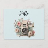 Camera with Flowers Retro Pastel Hello ポストカード (正面)