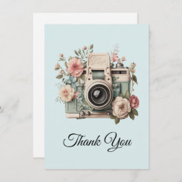 Camera with Flowers Retro Pastel Image サンキューカード