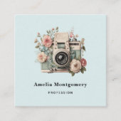 Camera with Flowers Retro Pastel Image スクエア名刺 (正面)