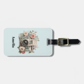 Camera with Flowers Retro Pastel Image ラゲッジタグ (正面横)
