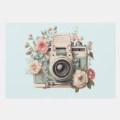 Camera with Flowers Retro Pastel Image ラッピングペーパーシート (正面3)