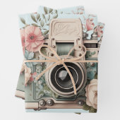 Camera with Flowers Retro Pastel Image ラッピングペーパーシート (インサイチュ)