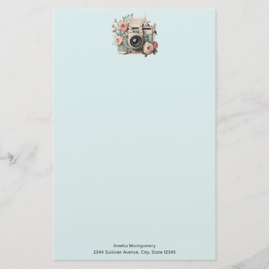 Camera with Flowers Retro Pastel Image 便箋 (正面)