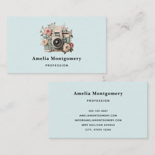 Camera with Flowers Retro Pastel Image 名刺 (正面/裏面)