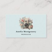 Camera with Flowers Retro Pastel Image 名刺 (正面)