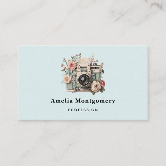 Camera with Flowers Retro Pastel Image 名刺 (正面)