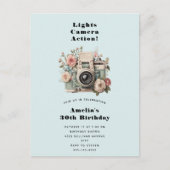 Camera with Flowers Retro Pastel Image Birthday インビテーションポストカード (正面)