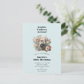 Camera with Flowers Retro Pastel Image Birthday インビテーションポストカード (スタンド正面)