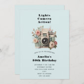  Camera with Flowers Retro Pastel Image Birthday 招待状 (正面/裏面)