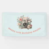 Camera with Flowers Retro Pastel Image Birthday 横断幕 (横)