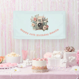 Camera with Flowers Retro Pastel Image Birthday 横断幕