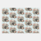 Camera with Flowers Retro Pastel Image Pattern ラッピングペーパーシート (正面2)