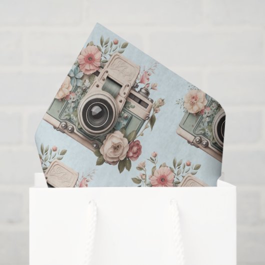 Camera with Flowers Retro Pastel Image Pattern 薄葉紙 (ギフトバッグ)