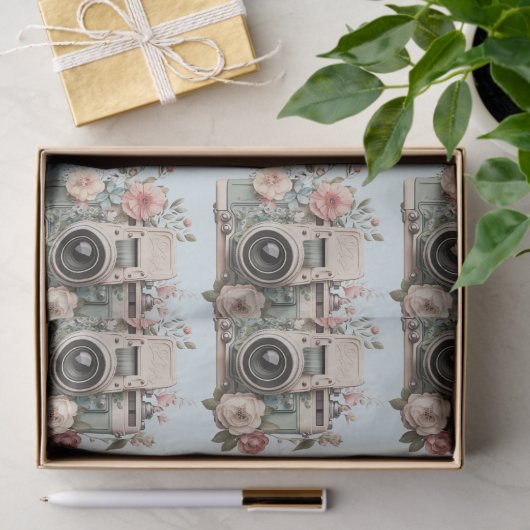 Camera with Flowers Retro Pastel Image Pattern 薄葉紙 (ギフト)