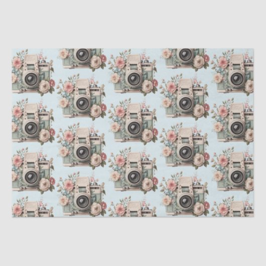 Camera with Flowers Retro Pastel Image Pattern 薄葉紙 (正面)