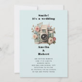 Camera with Flowers Retro Pastel Image Wedding 招待状 (正面)