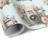 Camera with Flowers Retro Pastel Pattern ラッピングペーパー (ロールコーナー)