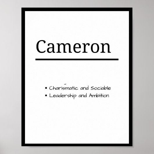 Cameron、Boy Personalized Name Definition ポスター (正面)