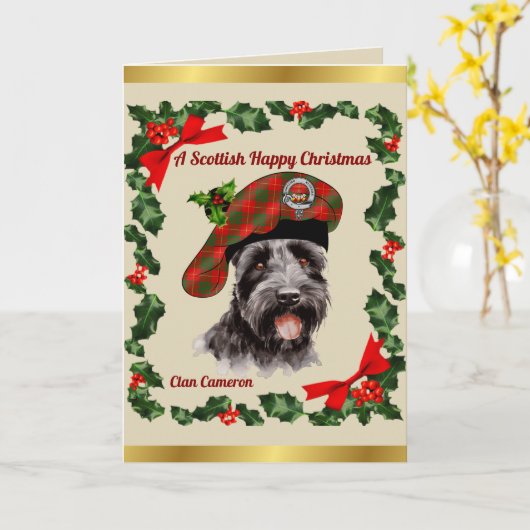 Cameron Scottie Dog Personalized Xmas カード (黄色い花)