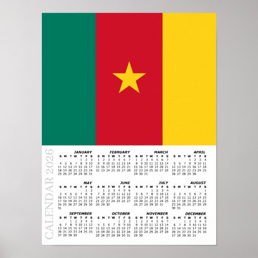 Cameroon 2026 Calendar, Large, Cameroon Flag ポスター (正面)