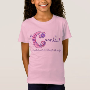 Camilaの女の子の名前及びCのモノグラムのピンクのワイシャツを意味するこ Tシャツ