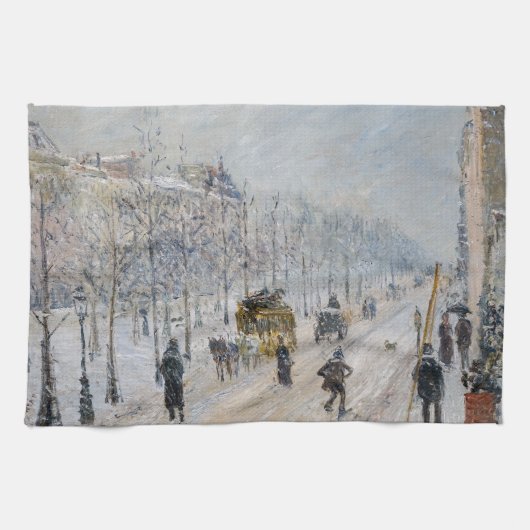 Camille Pissarro – 外側の大通り、雪効果 キッチンタオル (横)