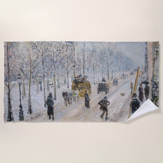 Camille Pissarro – 外側の大通り、雪効果 ビーチタオル (正面)