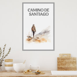 Camino de Santiagoポスターをハイキングする女性 ポスター