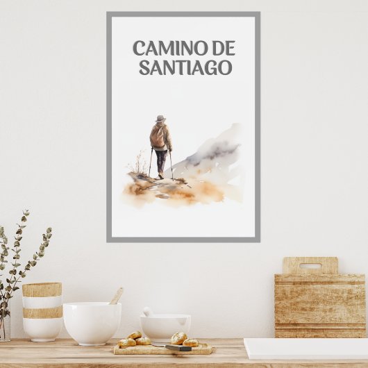 Camino de Santiagoポスターをハイキングする女性 ポスター (キッチン)