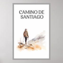Camino de Santiagoポスターをハイキングする女性 ポスター