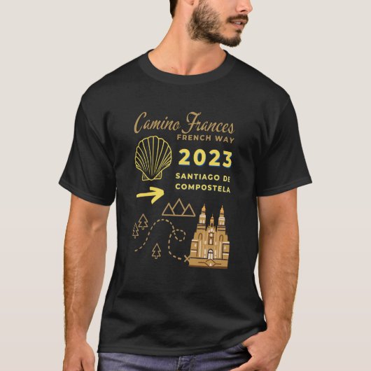Camino Frances French Way 2023 Santiago de Compost Tシャツ (正面)