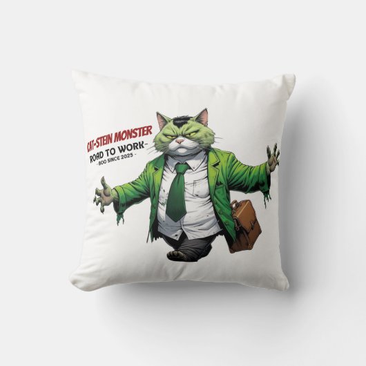 Camino monstruoso al trabajo – Gato Frankenstein クッション (正面)